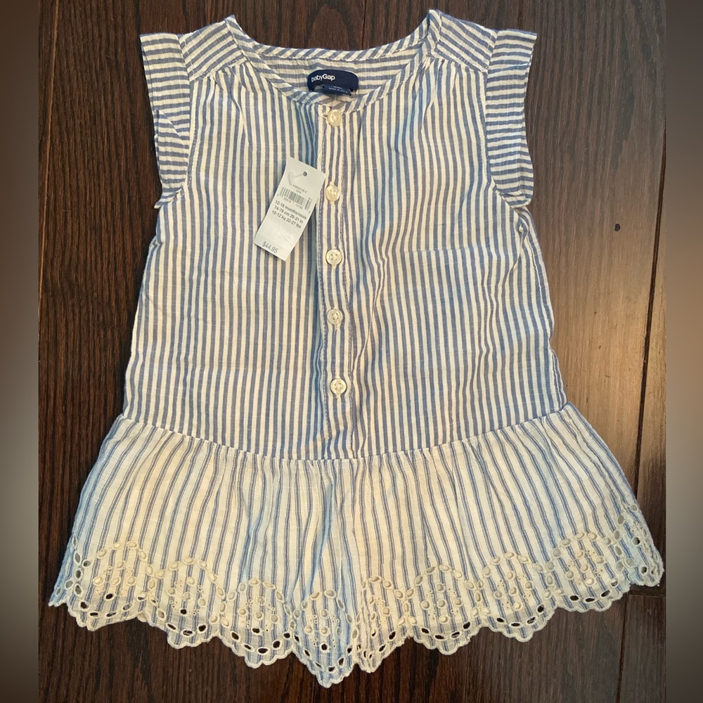 GAP Blue and White Striped Cotton Dress with Eyelet Trim